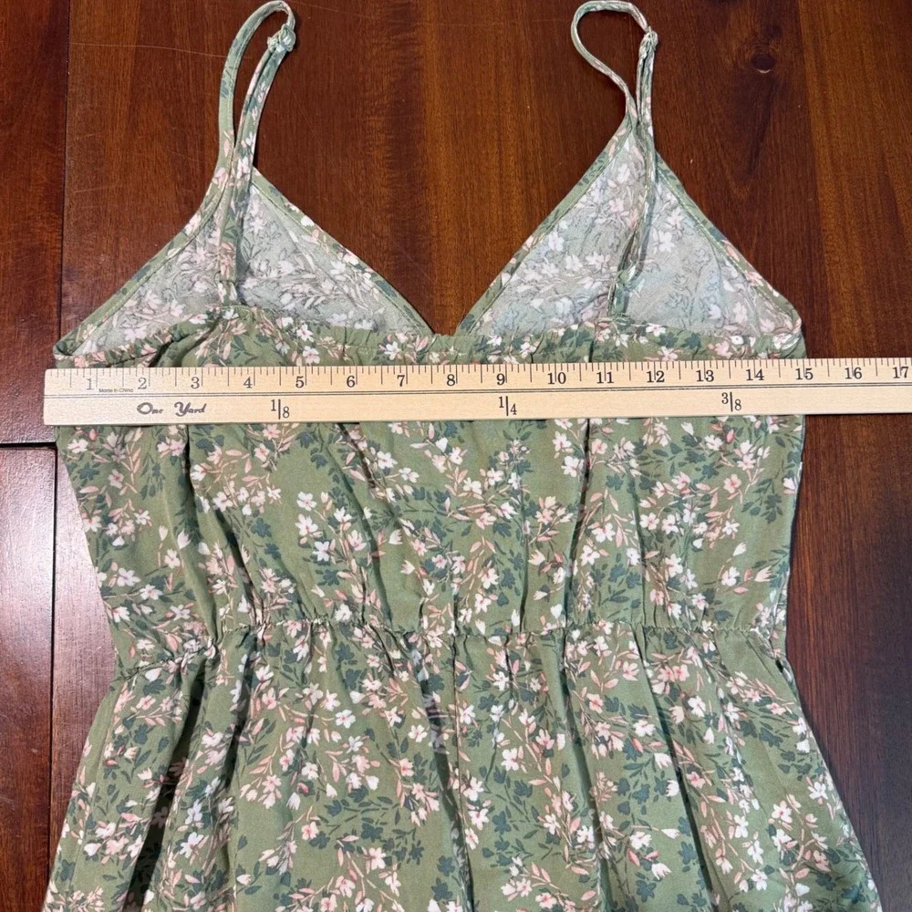 AUW Womens Floral Cottagecore Midi Dress Size M Green Ruffle Hem Spaghetti Strap - Picture 7 of 9